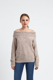 PULL FEMME COL BATEAU AMBRE CAMEL CLAIR