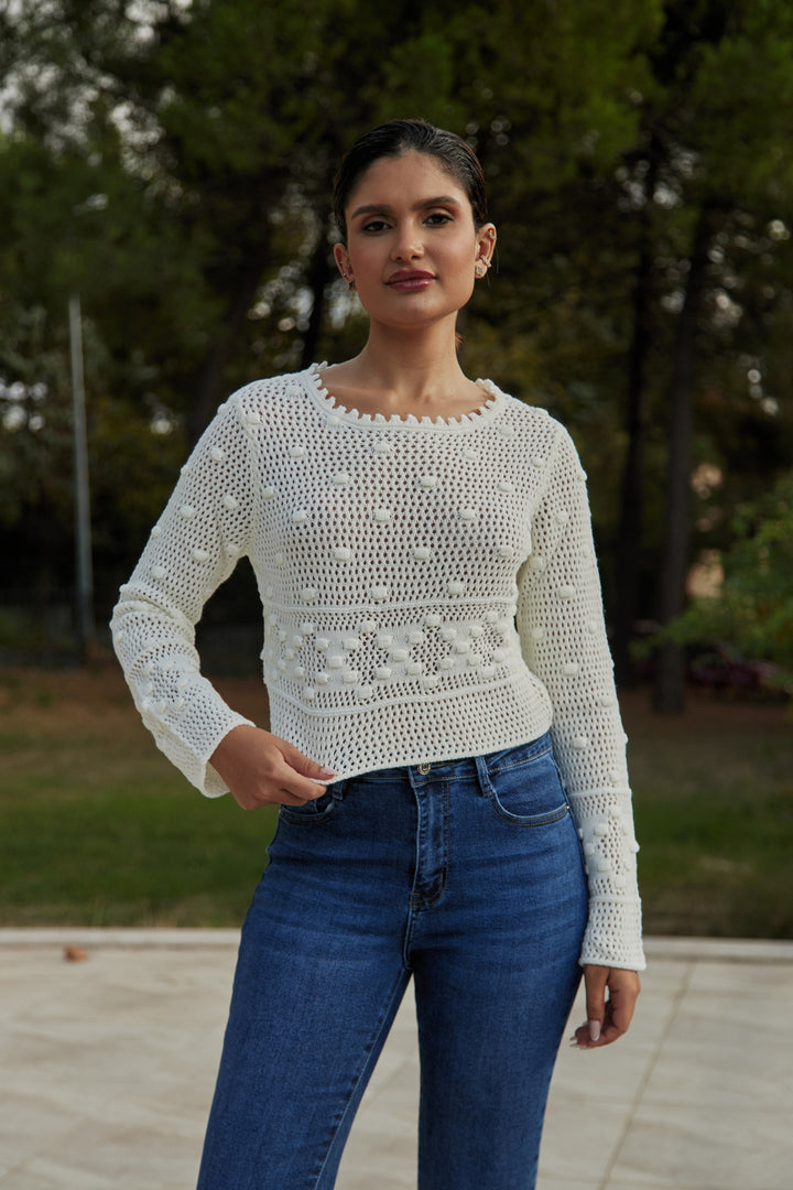 PULL COURT FACON CROCHET FANTAISIE AMYRIA ECRU