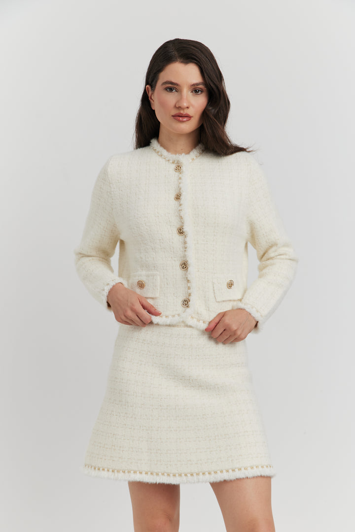 ENSEMBLE ELYA VESTE/GILET ET JUPE ECRU