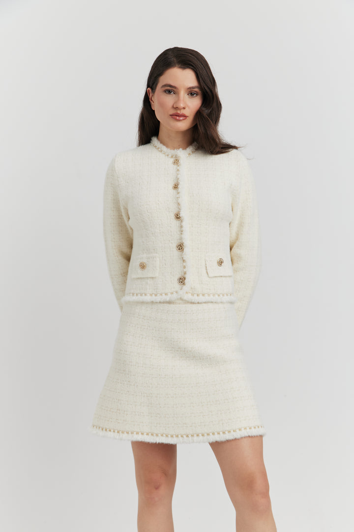 ENSEMBLE ELYA VESTE/GILET ET JUPE ECRU