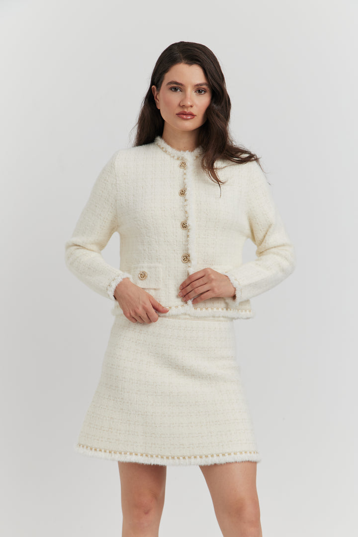 ENSEMBLE ELYA VESTE/GILET ET JUPE ECRU