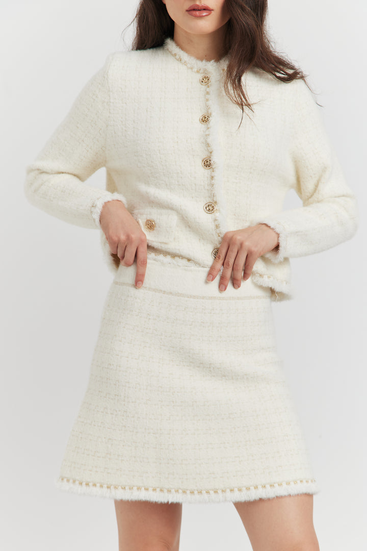 ENSEMBLE ELYA VESTE/GILET ET JUPE ECRU