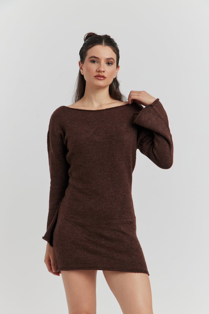 ROBE PULL MAILLE AVEC ECHARPE SELIANE CHOCOLAT