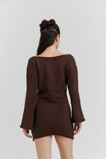 Charger le modèle 3D dans le visionneur de galerie, ROBE PULL MAILLE AVEC ECHARPE SELIANE CHOCOLAT
