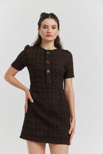 Charger le modèle 3D dans le visionneur de galerie, ROBE MIREA TWEED BIJOUX CHOCO
