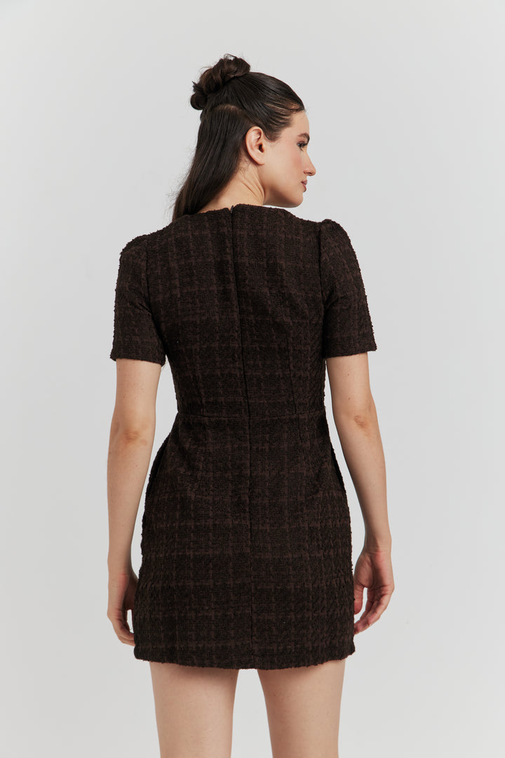 ROBE MIREA TWEED BIJOUX CHOCO