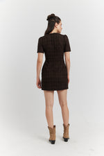 Charger le modèle 3D dans le visionneur de galerie, ROBE MIREA TWEED BIJOUX CHOCO
