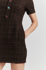 Charger le modèle 3D dans le visionneur de galerie, ROBE MIREA TWEED BIJOUX CHOCO
