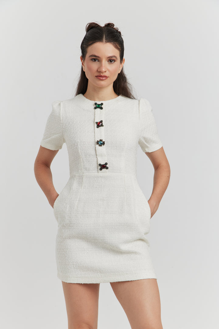 ROBE MIREA TWEED BIJOUX ECRU