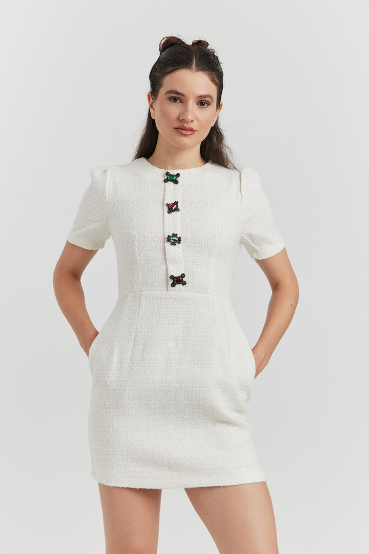 ROBE MIREA TWEED BIJOUX ECRU