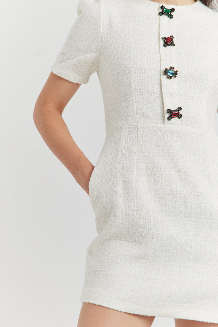ROBE MIREA TWEED BIJOUX ECRU