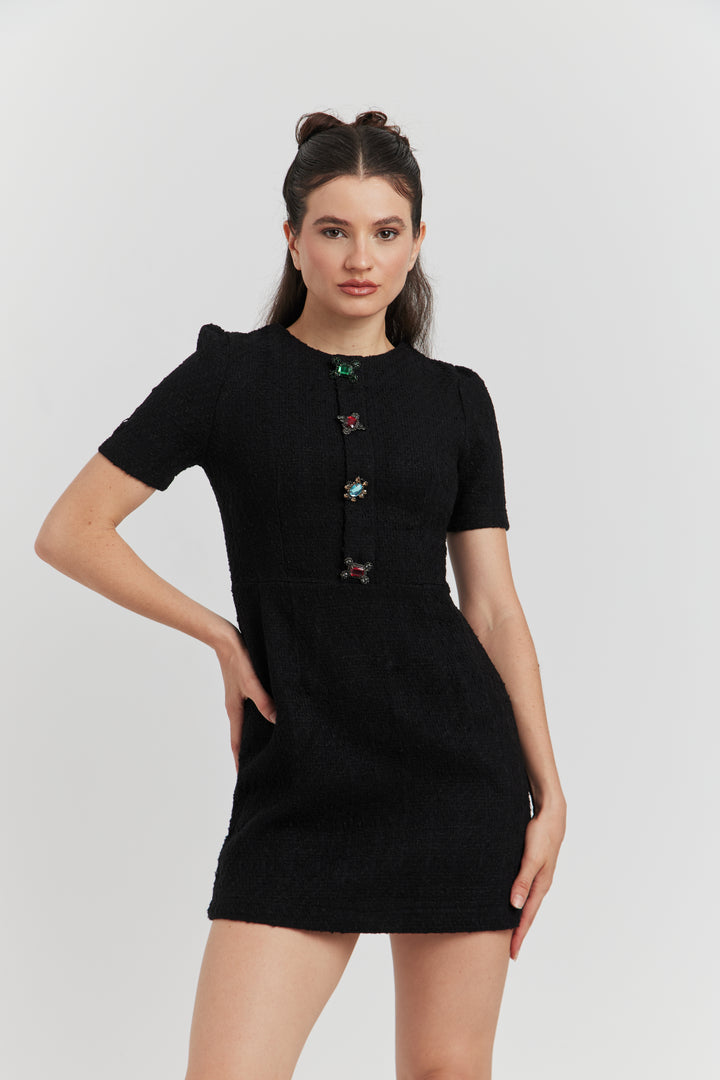 ROBE MIREA TWEED BIJOUX NOIR