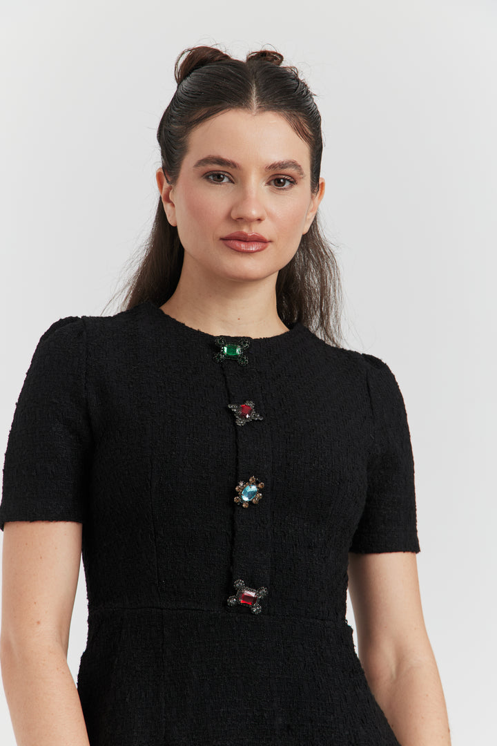 ROBE MIREA TWEED BIJOUX NOIR