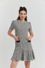 Charger le modèle 3D dans le visionneur de galerie, ROBE DEYORA TWEED GRIS CHINE
