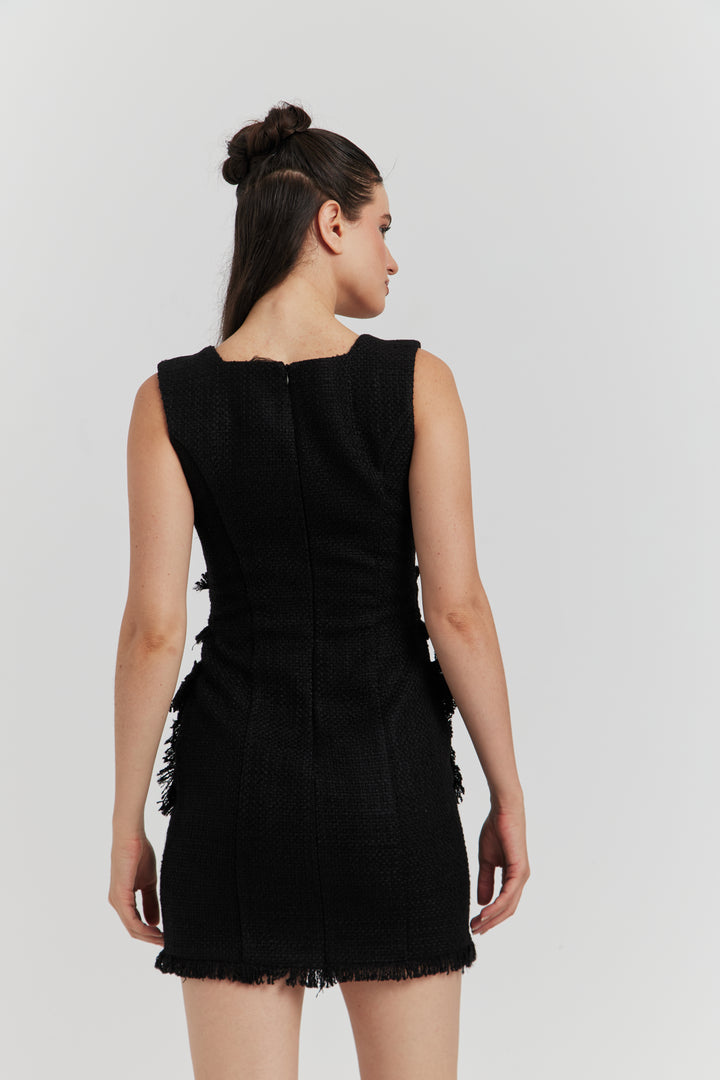 ROBE TWEED FRANGE KYSSANDRA NOIR