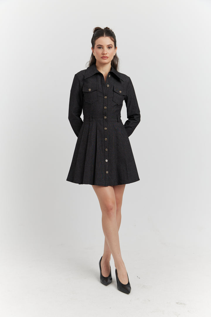 ROBE CHEMISE EN JEAN AVEC POCHES AVALYN NOIR