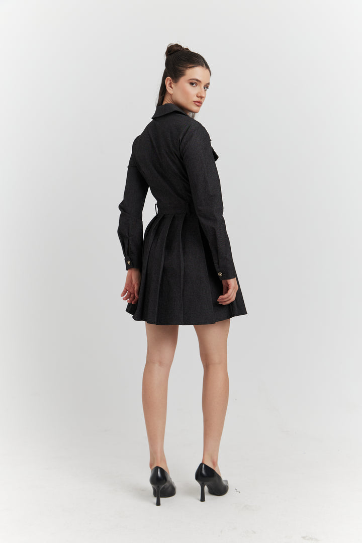 ROBE CHEMISE EN JEAN AVEC POCHES AVALYN NOIR