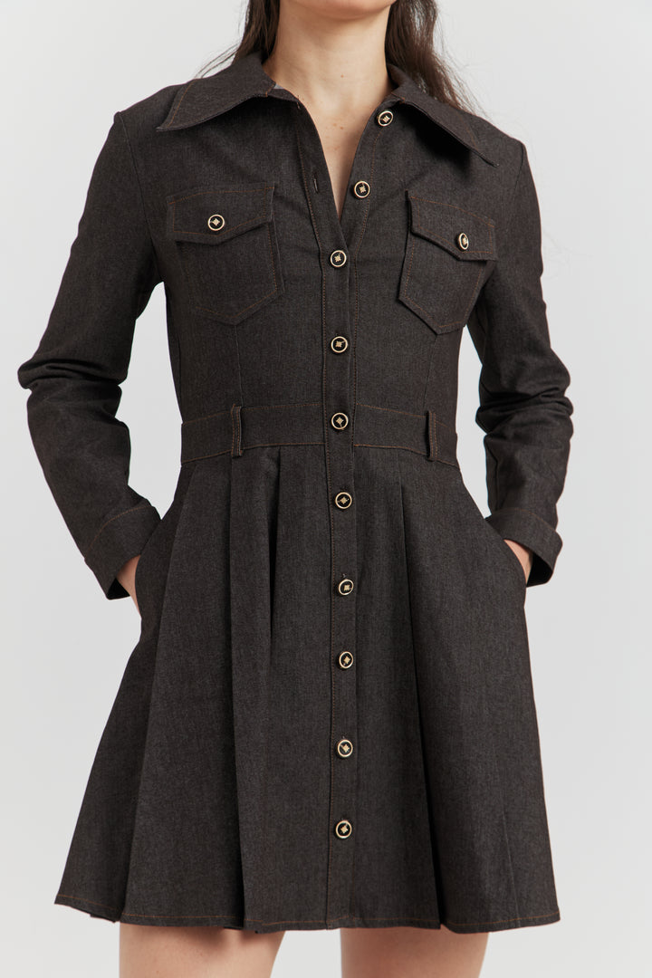 ROBE CHEMISE EN JEAN AVEC POCHES AVALYN MARRON