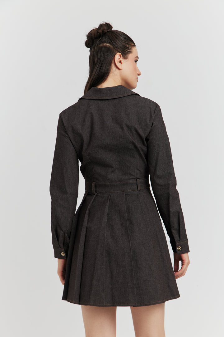 ROBE CHEMISE EN JEAN AVEC POCHES AVALYN MARRON