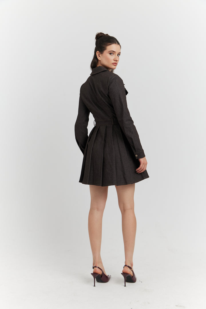 ROBE CHEMISE EN JEAN AVEC POCHES AVALYN MARRON