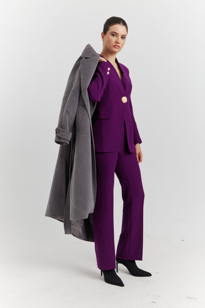 MANTEAU PEIGNOIR COL TAILLEUR AURELYS GRIS PROFOND