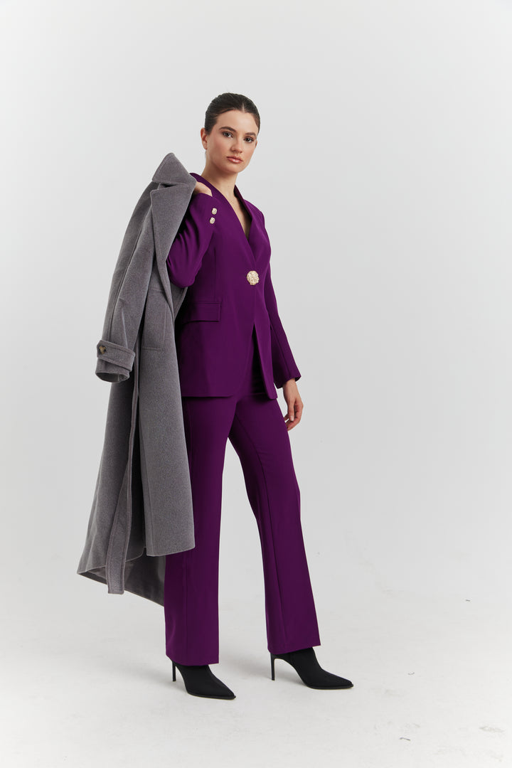 MANTEAU PEIGNOIR COL TAILLEUR AURELYS GRIS PROFOND