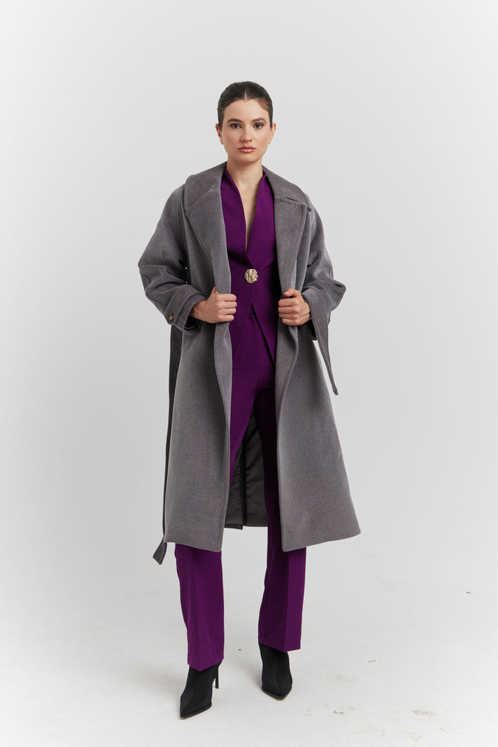 MANTEAU PEIGNOIR COL TAILLEUR AURELYS GRIS PROFOND