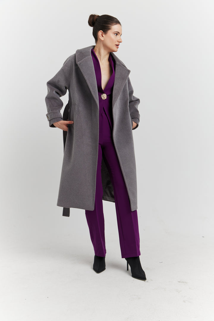 MANTEAU PEIGNOIR COL TAILLEUR AURELYS GRIS PROFOND
