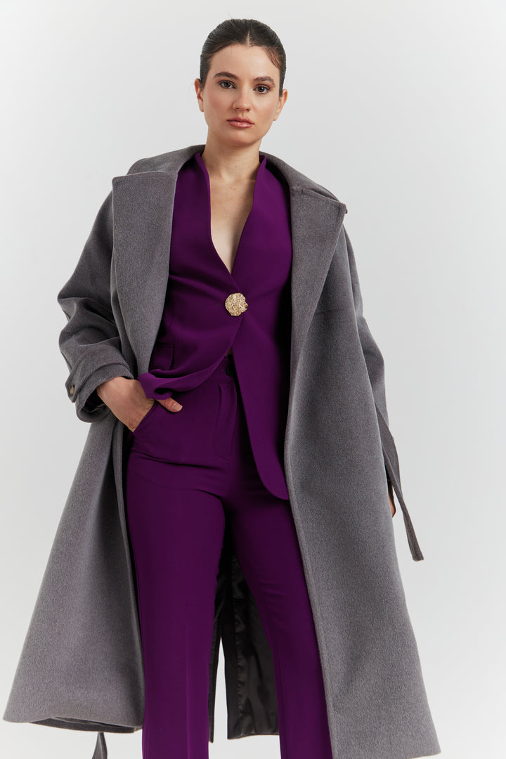 MANTEAU PEIGNOIR COL TAILLEUR AURELYS GRIS PROFOND