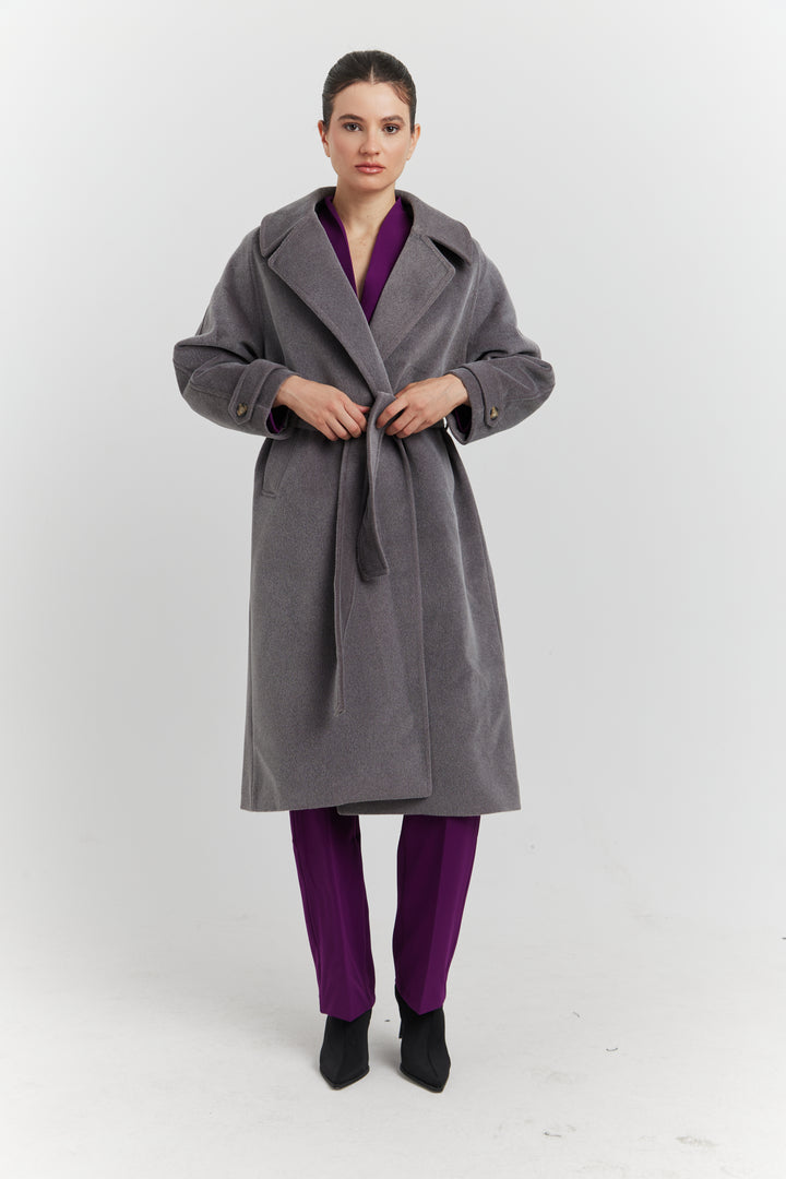 MANTEAU PEIGNOIR COL TAILLEUR AURELYS GRIS PROFOND