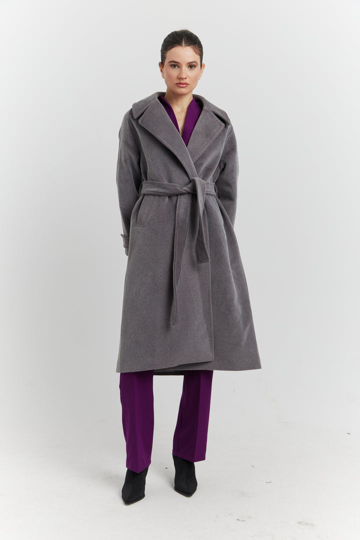 MANTEAU PEIGNOIR COL TAILLEUR AURELYS GRIS PROFOND
