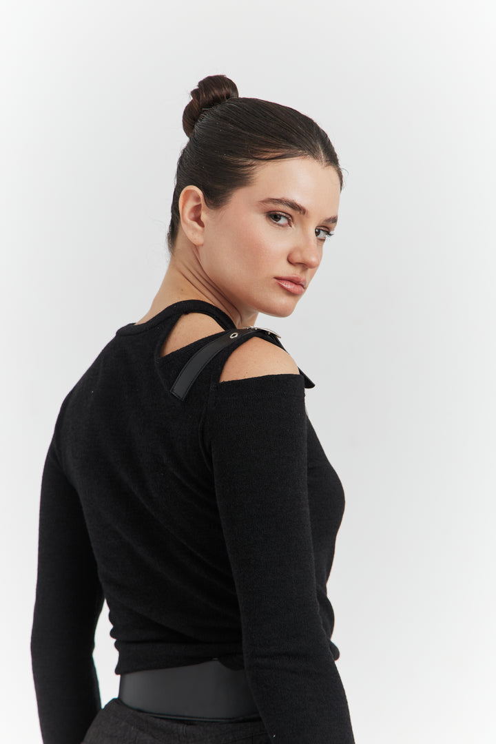 ENSEMBLE TOP MAILLE ET JUPE JEAN OLYSSIA NOIR