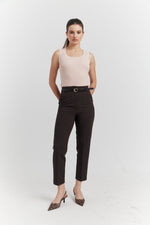 Charger le modèle 3D dans le visionneur de galerie, PANTALON AVEC CEINTURE FIOREA MARRON
