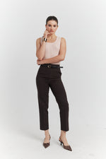 Charger le modèle 3D dans le visionneur de galerie, PANTALON AVEC CEINTURE FIOREA MARRON
