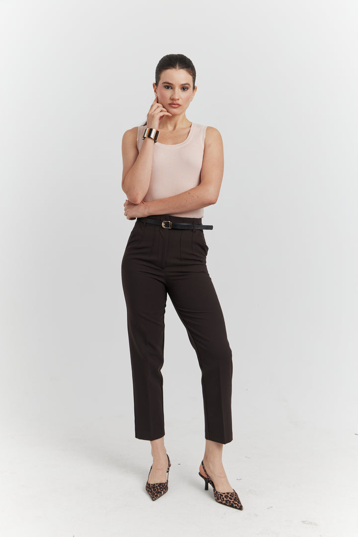 PANTALON AVEC CEINTURE FIOREA MARRON