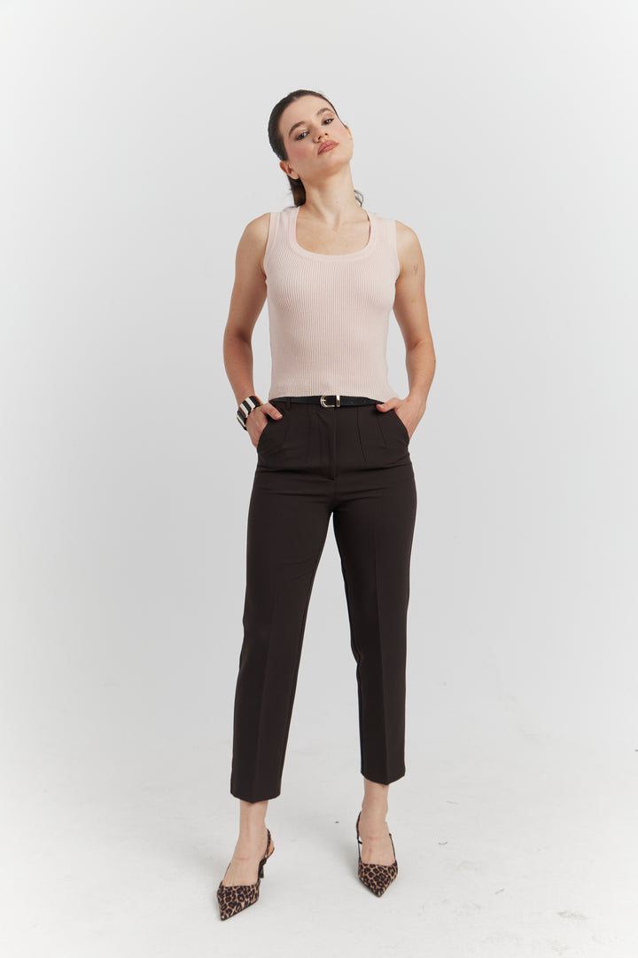 PANTALON AVEC CEINTURE FIOREA MARRON