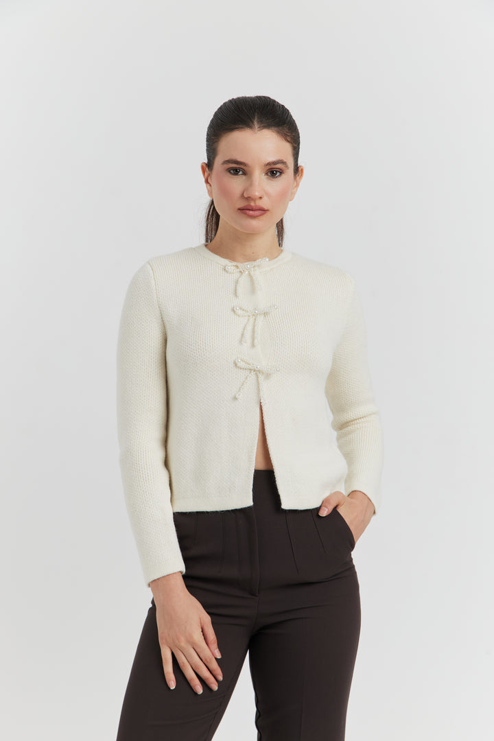GILET BOUTONS PRESSIONS PERLES NYLERA ECRU