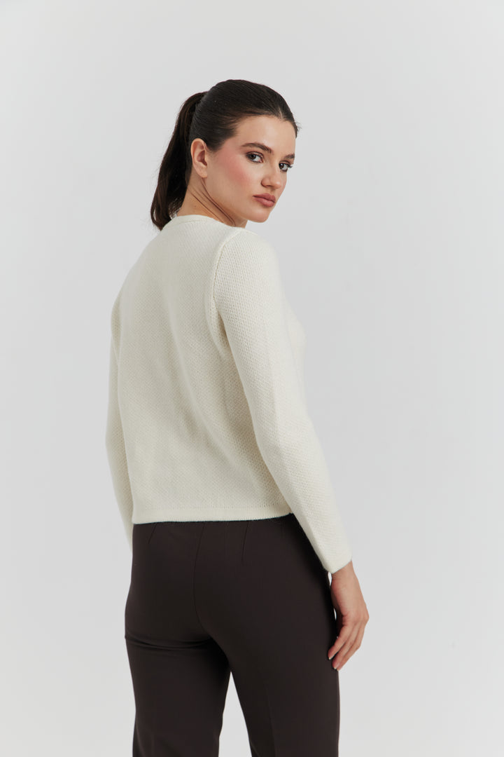 GILET BOUTONS PRESSIONS PERLES NYLERA ECRU
