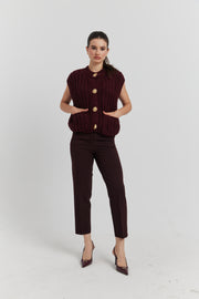 GILET GROSSES MAILLES SANS MANCHES LYVEN BORDEAUX