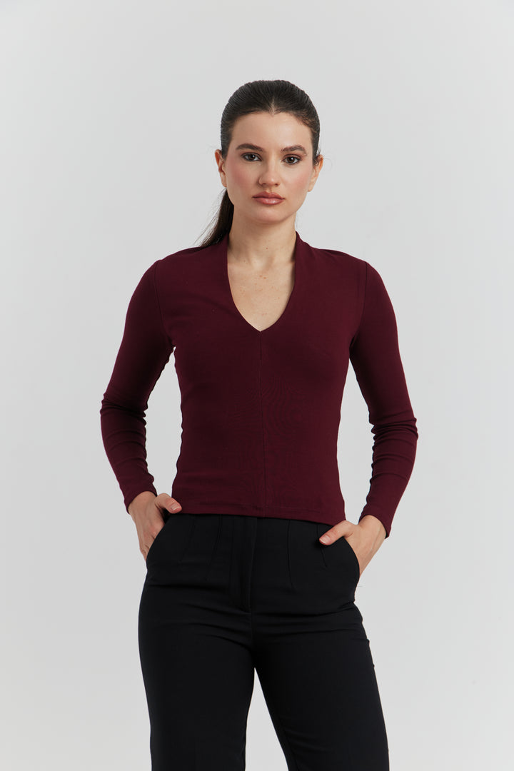 TOP COL CYGNE MANCHES LONGUES LYRINE BORDEAUX