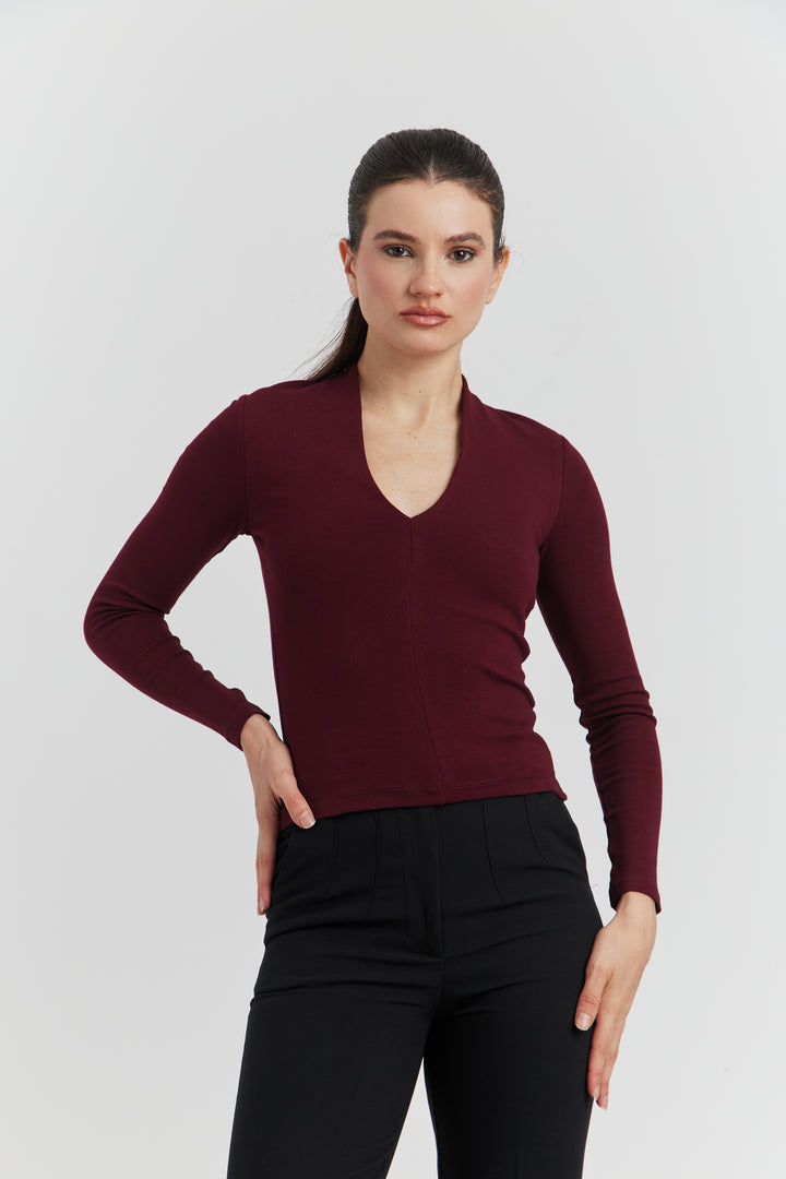 TOP COL CYGNE MANCHES LONGUES LYRINE BORDEAUX