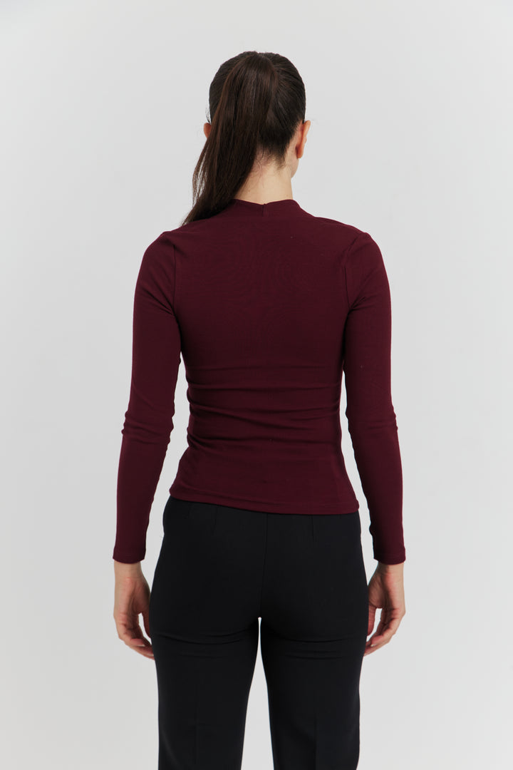 TOP COL CYGNE MANCHES LONGUES LYRINE BORDEAUX