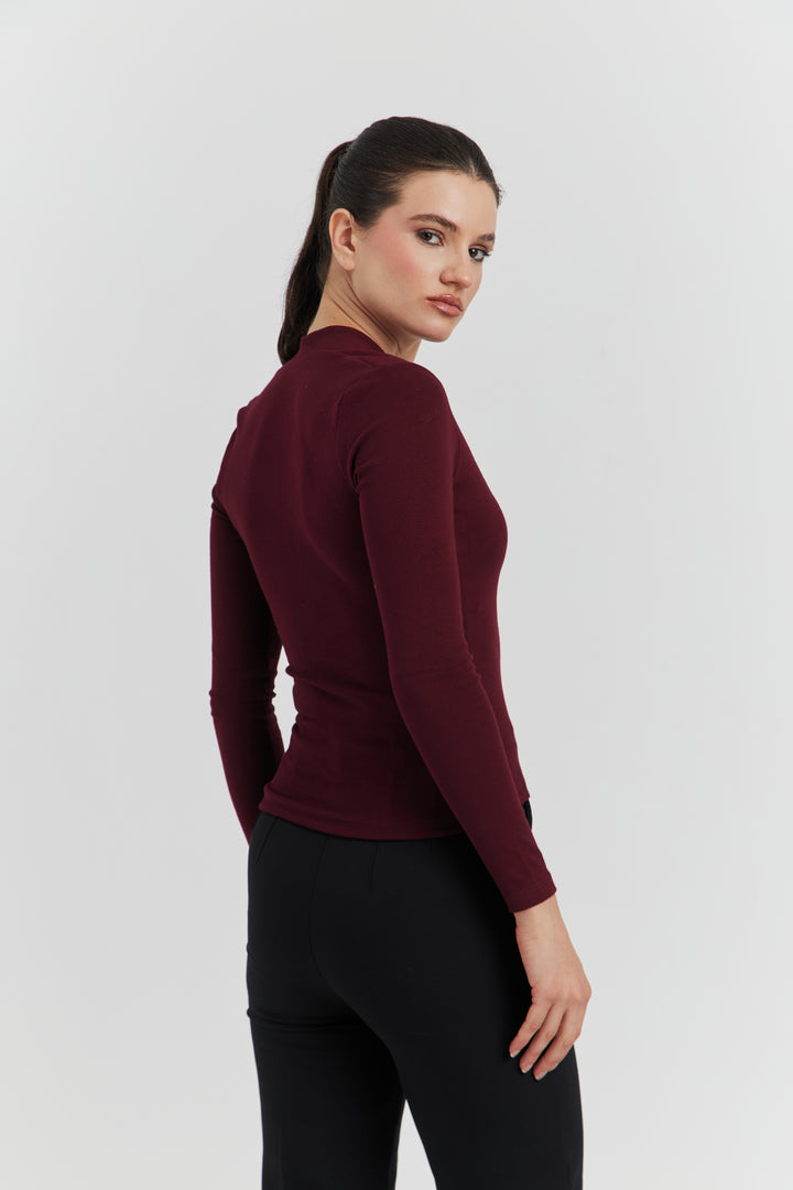 TOP COL CYGNE MANCHES LONGUES LYRINE BORDEAUX