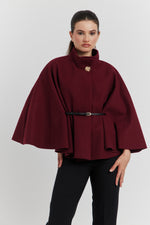Charger le modèle 3D dans le visionneur de galerie, PONCHO AVEC CEINTURE LUNEA BORDEAUX
