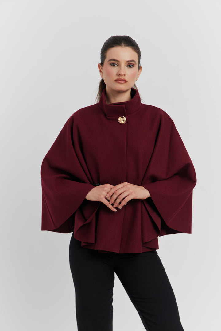 PONCHO AVEC CEINTURE LUNEA BORDEAUX