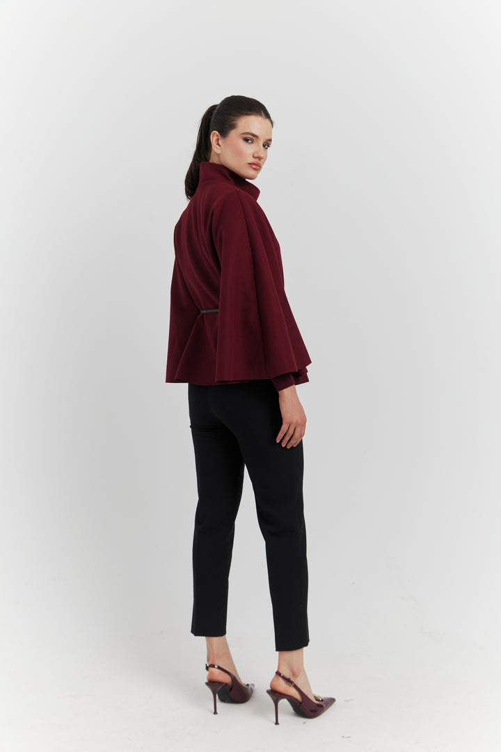 PONCHO AVEC CEINTURE LUNEA BORDEAUX