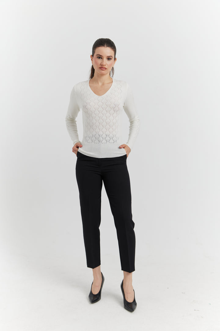 PULL  V FANTAISIE AJOURE LYRIA ECRU