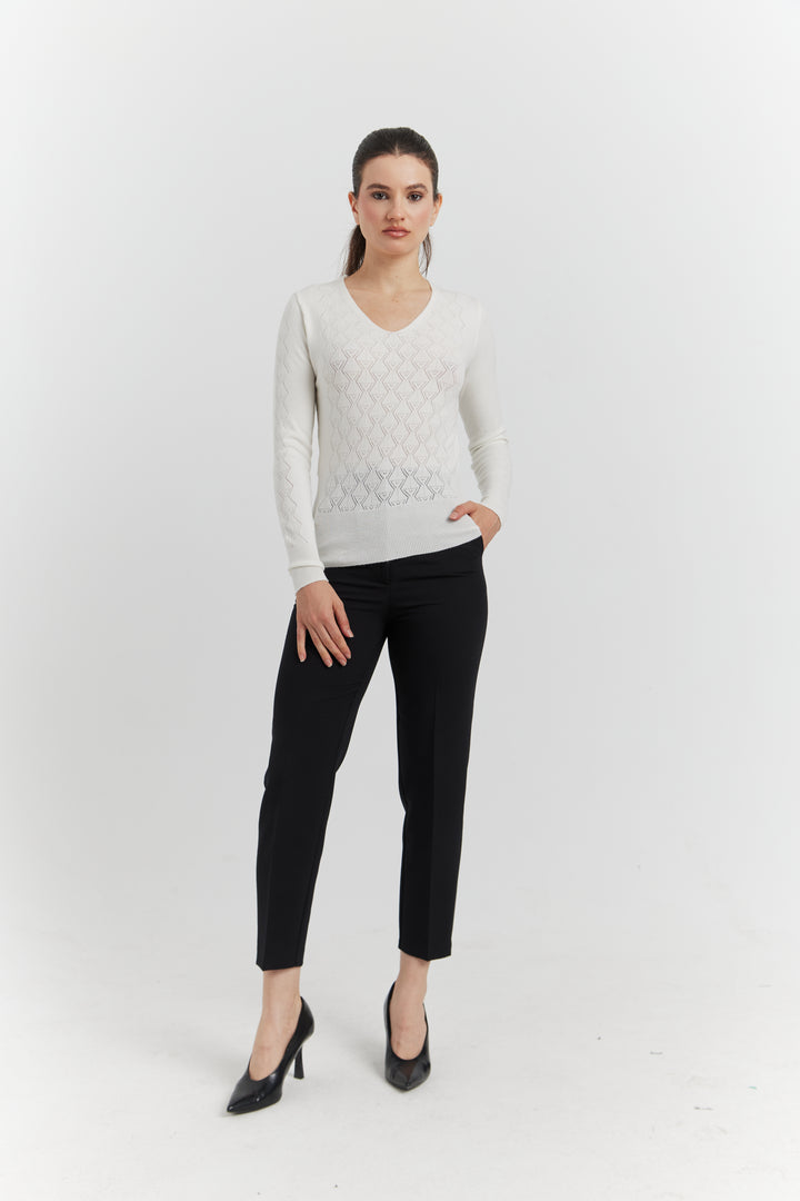 PULL  V FANTAISIE AJOURE LYRIA ECRU
