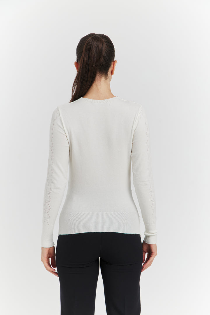 PULL  V FANTAISIE AJOURE LYRIA ECRU
