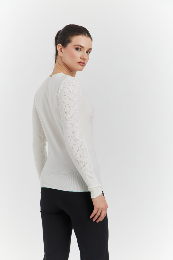 PULL  V FANTAISIE AJOURE LYRIA ECRU